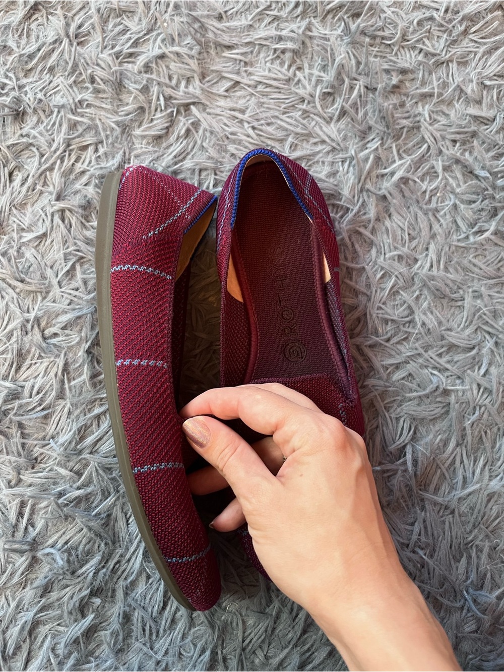 Rothy's The Loafer Women's Burgundy Grid Plaid Slip On Flat Shoes Size 9 - Picture 5 of 6